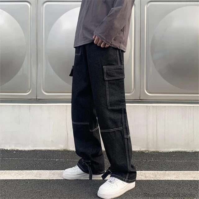 Dżinsy z szerokimi nogawkami Mężczyźni luźne Hip Hop Casual Męskie proste spodnie jeansowe Streetwear Skateboard Pant Neutralne spodnie Plus Size