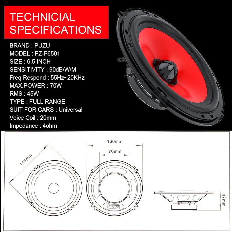 Imagem -02 - Polegada Full Range Frequency Car Audio Speaker Pesado Mid-bass Ultra-fino Altifalante Modificado Instalação Não Destrutiva Pcs 6.5