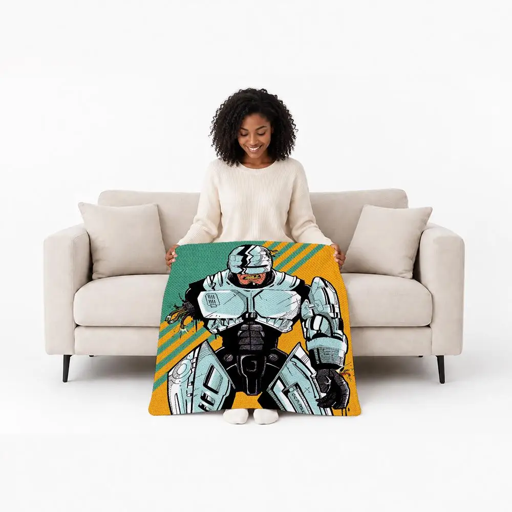 Futuristic Movie RoboCop Throw Custom Printed Flannel Fleece Blanket for Sofa Bed Office Travel & Camping