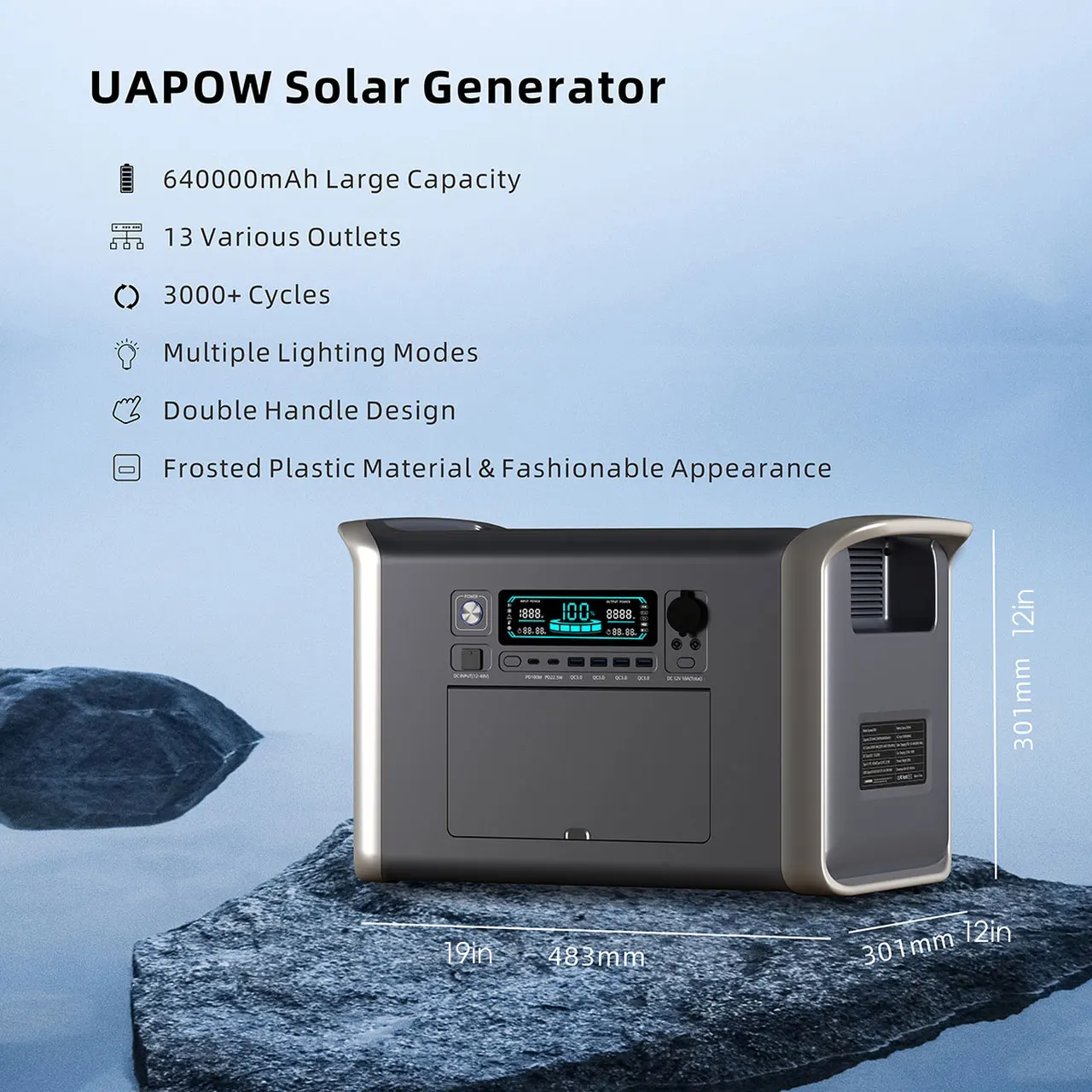 محطة الطاقة الشمسية المحمولة UAPOW بقدرة 2400 وات 2048 وات في الساعة، تحصل على الطاقة غير القابلة للإقلاع للمغامرات الخارجية