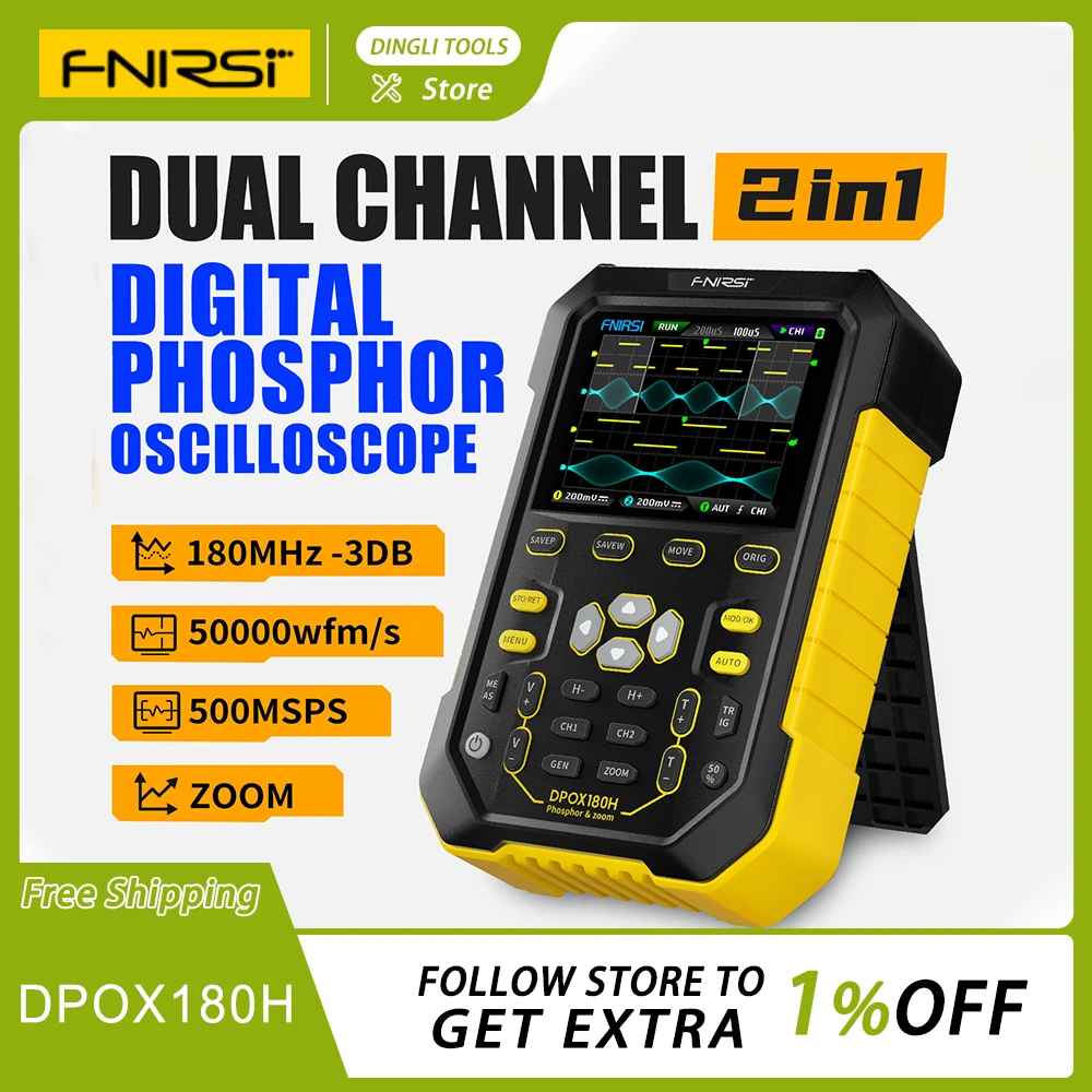 New FNIRSI DPOX180H Handheld Fluorescent Digital Oscilloscope Portable Dual Channel 2 In 1 Oscilloscope Custom Instrument Tools