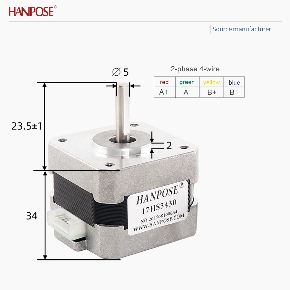 

NEMA17 17HS3430+TB6600 stepper motor 0.28N.m 0.4A two-phase four wire 3D printing accessories motor manufacturer direct sales
