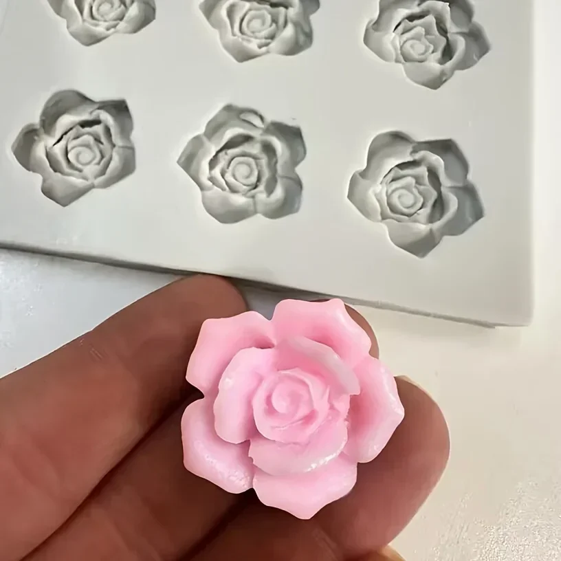1 Stück 6-fach Rosenblüten-Silikonform für Aromatherapie-Kerzen und handgemachte Seifen - Bastelbedarf – Detail 5