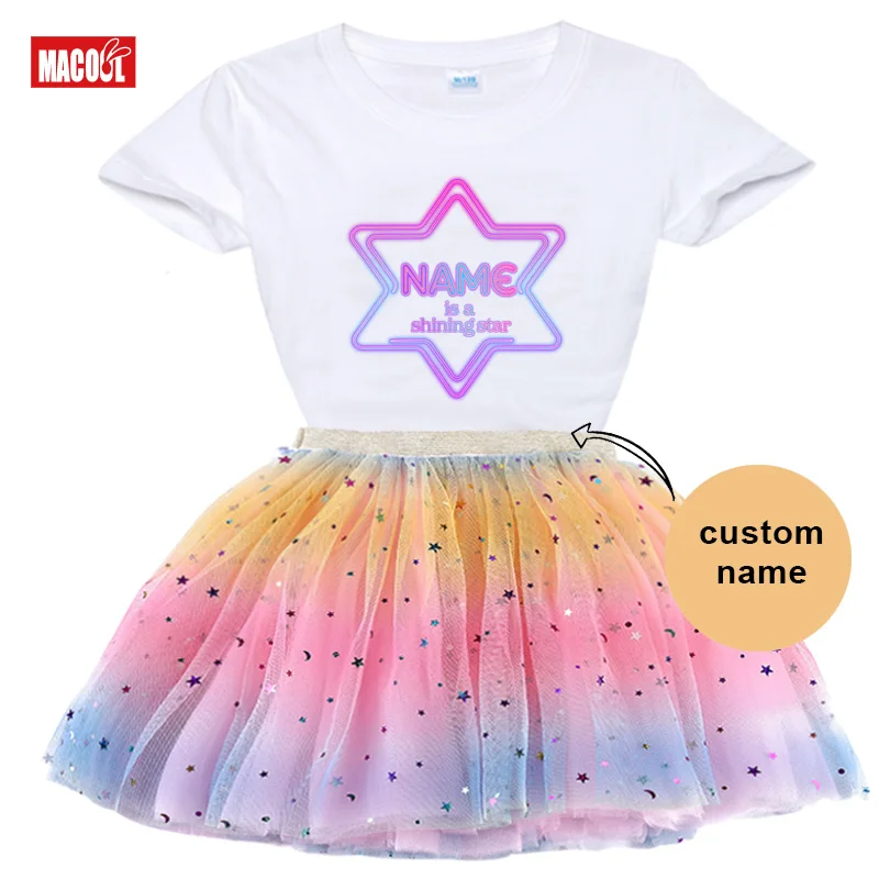 Birthday Clothes Girls Birthday Tutu Dress Set Birthday Party Shirts Girl Dress Set Child Suit Custom Name Outfits 6th 4