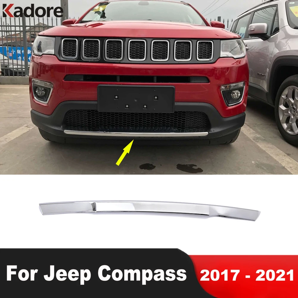 Front Bottom Bumper Cover Trim For Jeep Compass 2017 2018 2019 2020 2021 Chrome Car Front Lower Grille Molding Strip Accessories