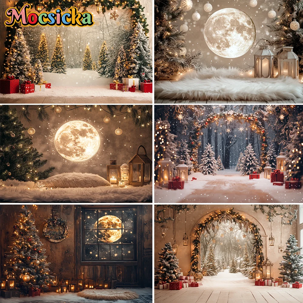 

Xmas Snowy Mountain Valley Backdrops Kids Adult Photography Christmas Santa Forest Family Photocall Snowflake Backgrounds