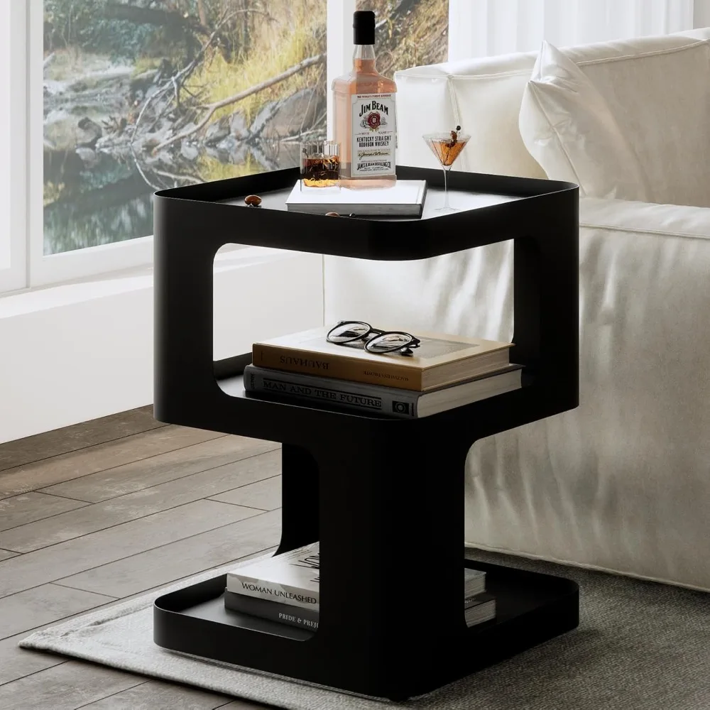 

Side Table,Modern end Table,Unique nightstand,Bedside Table,Black Metal Night Stand with Storage,Accent Side Table for Couch,Bed