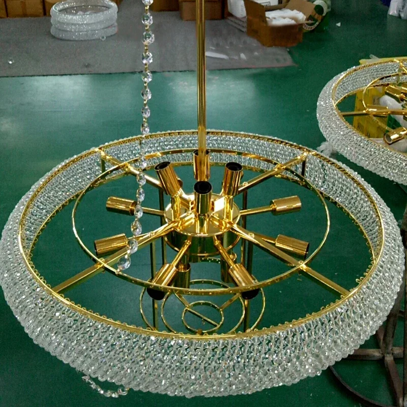 

Gold Crystal Chandelier Light For Living Room Modern Chrome Hanging Lamp Stair Foyer Ceiling lamp