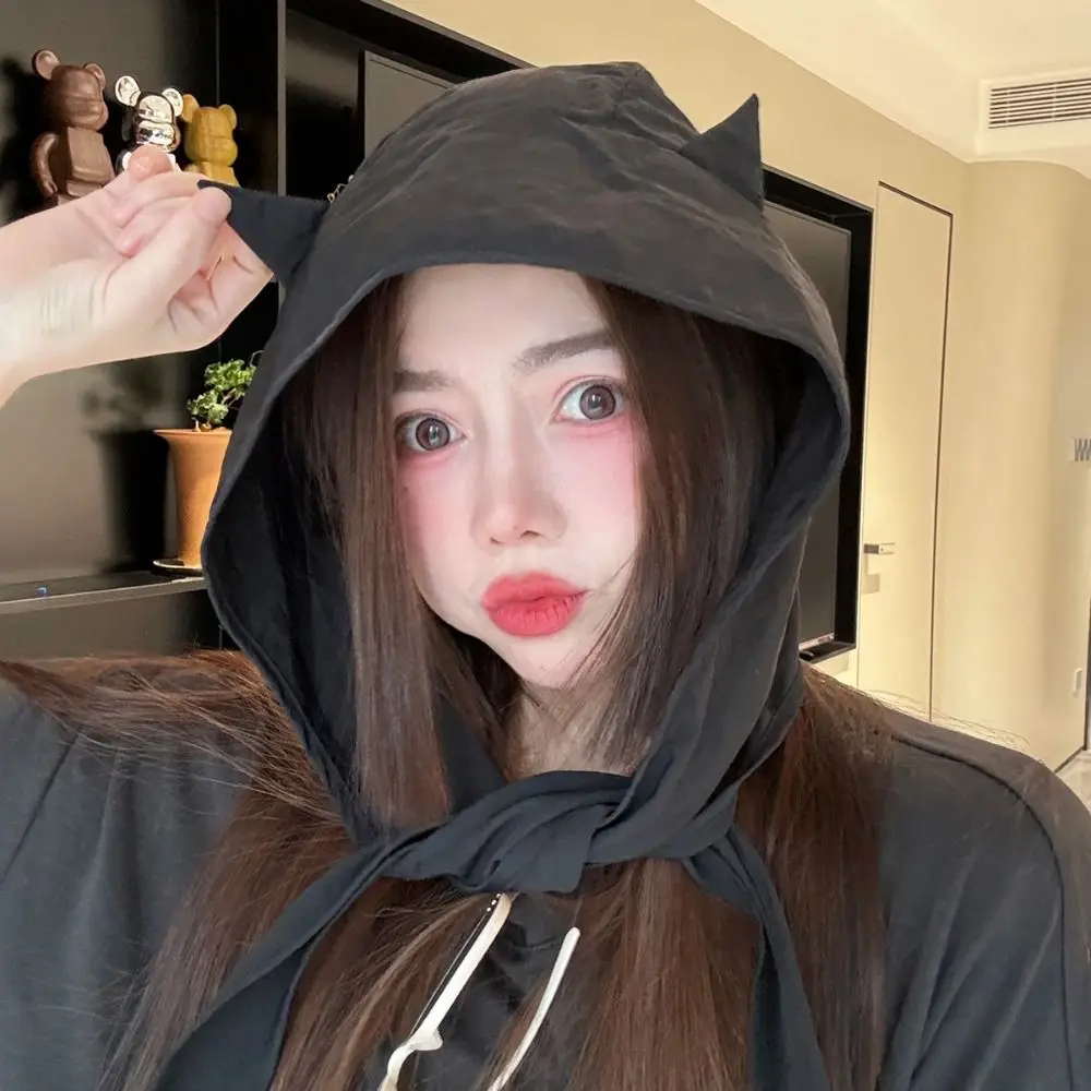 

Fashion Korean Style Little Devil Horn Headscarf Quick-drying Solid Color Strap Hat Sunscreen Hat Sun Cap Beanie Cap Girl