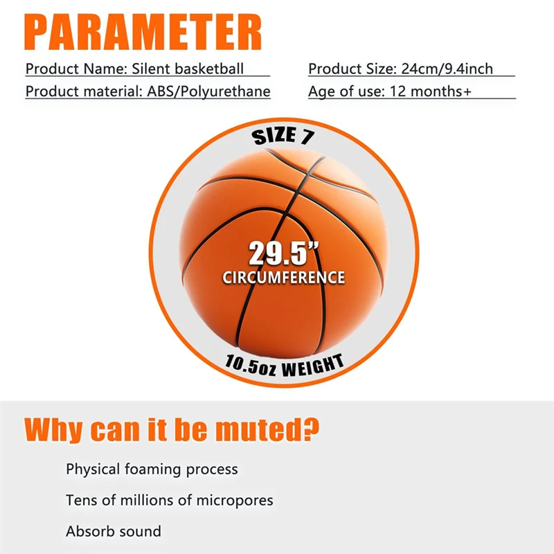 Piłka do koszykówki A48F z pianki, piłka treningowa o wysokiej gęstości do użytku w pomieszczeniach zamkniętych, tekstura 3D, cichy odbicie, bez hałasu, do domu, na plażę, do basenu.