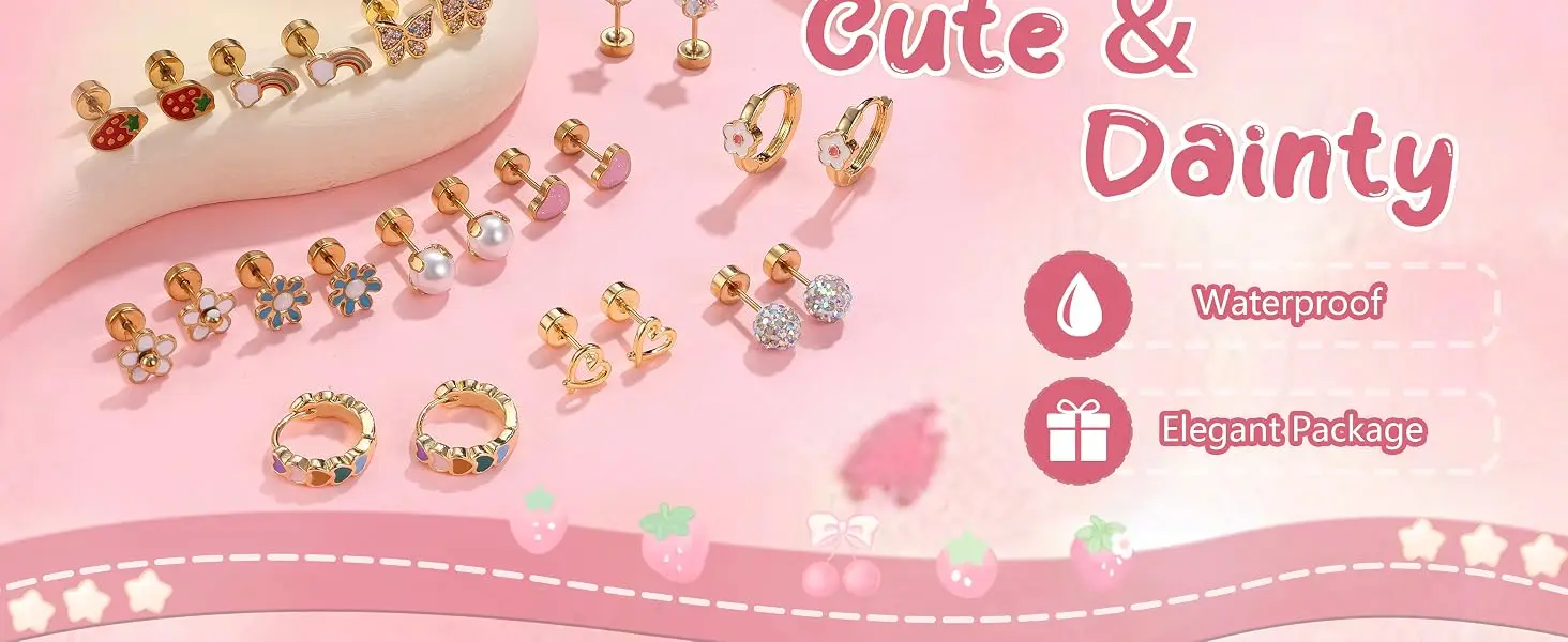 Drperfect 2 Stück hypoallergene Ohrringe für Damen, aus chirurgischem Stahl, flache Rückseite, niedliche Blumen-Ohrstecker, 14K vergoldete Ohrringe – Detail 6