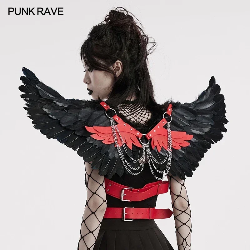 PUNK RAVE Women\'s Punk Feather Wing Harness Detachable Leather Wings&Chains Party Club Halloween Accessories 3 Colors Available