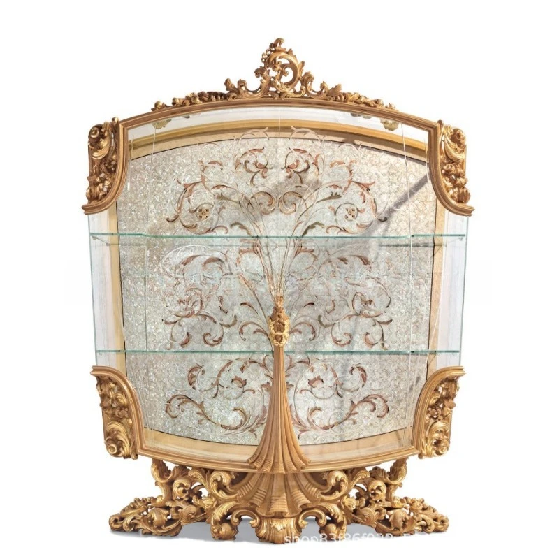 

Solid wood carved shell parquet wine cabinet