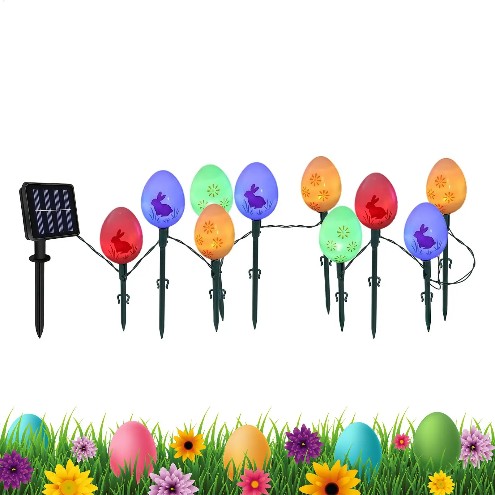

Пасхальные солнечные садовые светильники 3,5 м, водонепроницаемые, для весеннего праздничного декора, с колышками, солнечная гирлянда для сада и двора