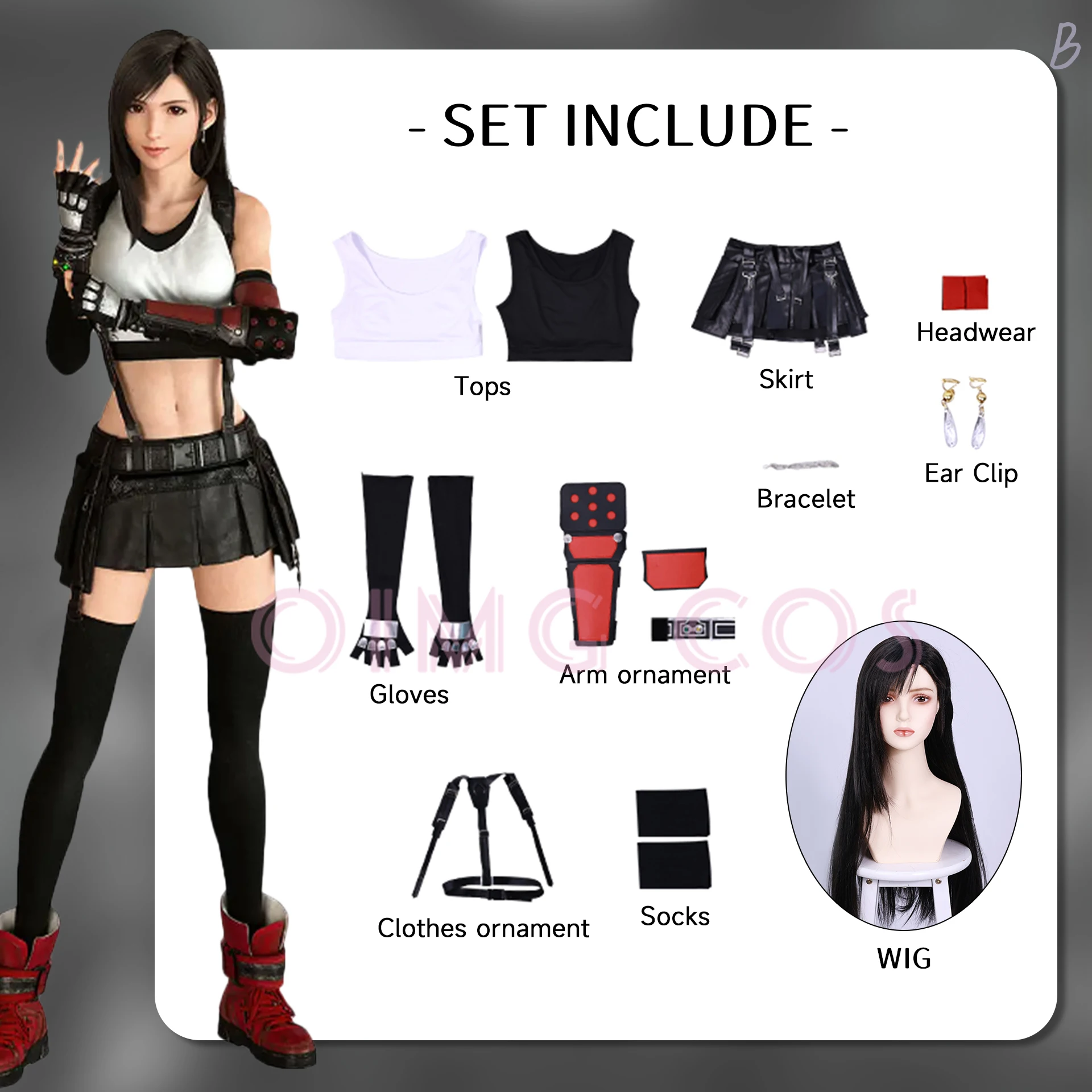 Tifa Lockhart Cosplay Costume Carnival Uniform Wig Anime Halloween Costumes Women Game