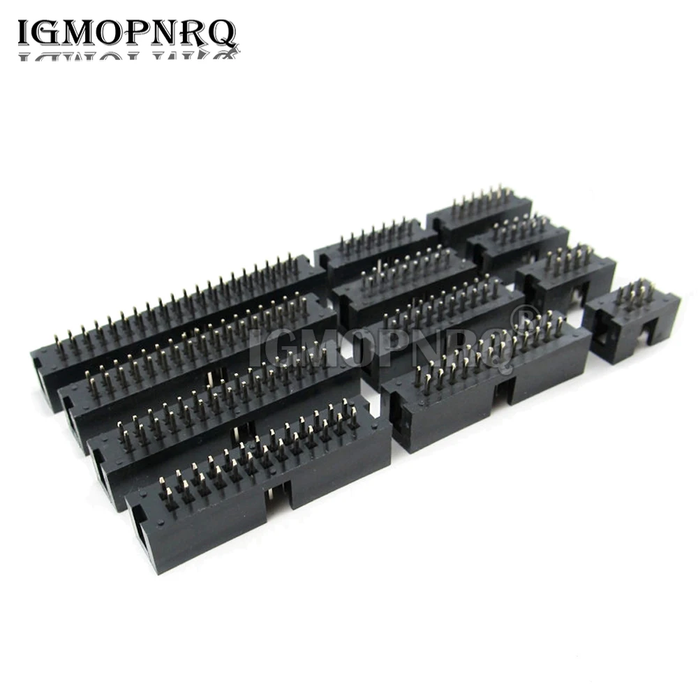 10PCS 2.54 MM Pitch DC3 Through Hole 6 8 10 12 14 16 20 26 30 34 40 50 Pin Straight Male Shrouded PCB IDC Socket Box Header JTAG