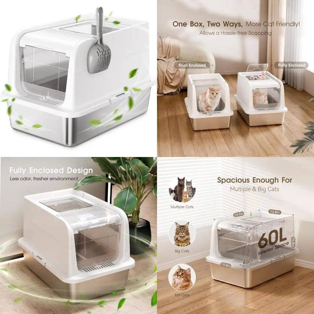 

Большой закрытый ящик для кошачьего туалета из нержавеющей стали с крышкой — контроль запаха и защита от протечек для гигиены домашних животных