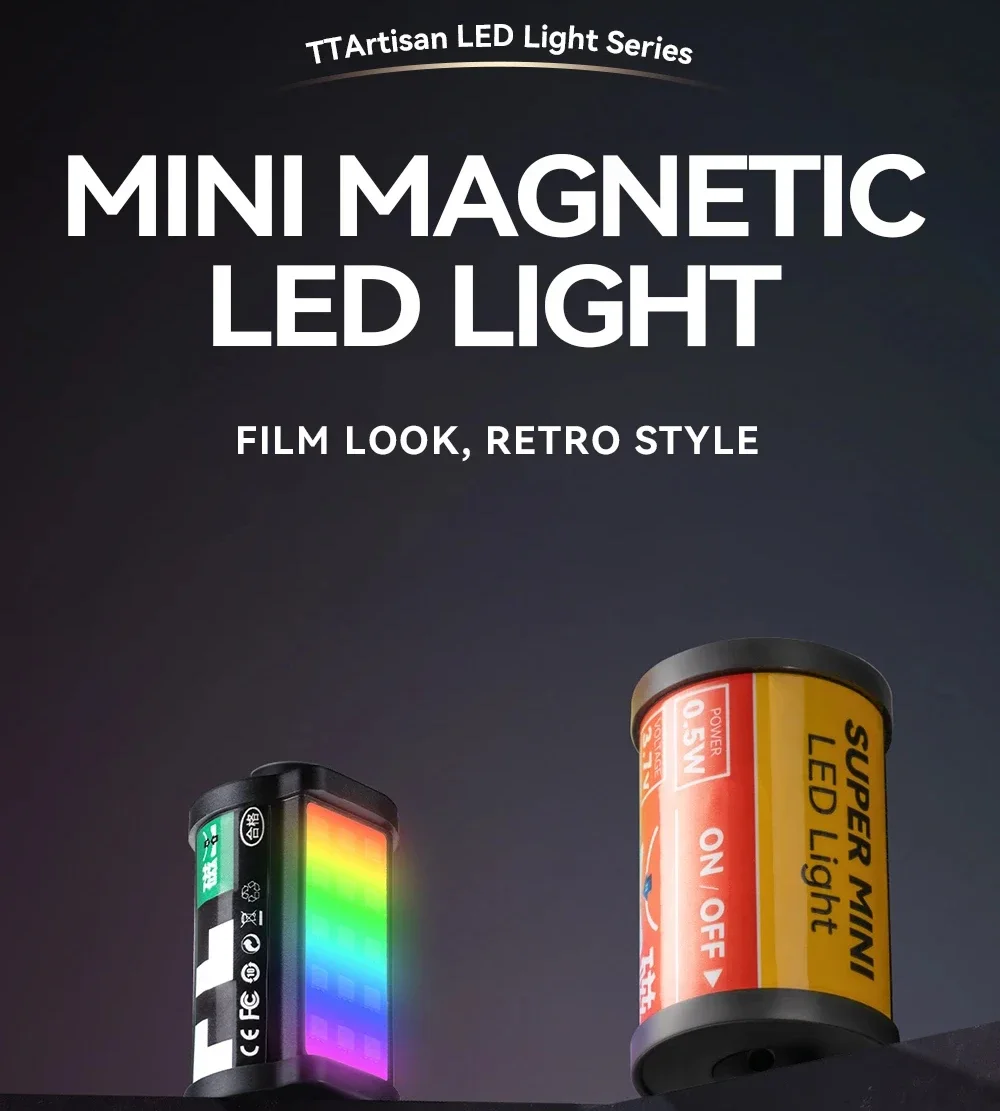 TTArtisan Mini Magnetic RGB LED Light 5W 300mAh Light Mini Magnetic LED Light for Camera Reteo Film Style Super Mini LED