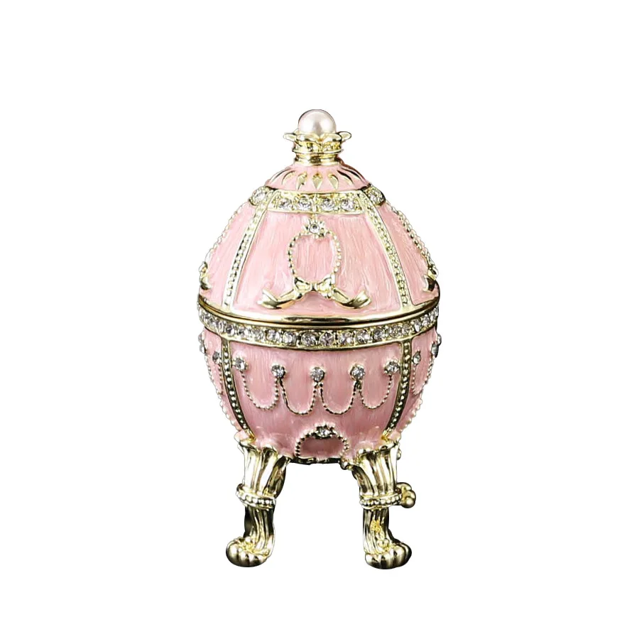 Enamel Faberge Bowknot Easter Egg Jewel Case Jewelry Storage Box Metal Handicraft Home Furnishing Articles Holiday Gift