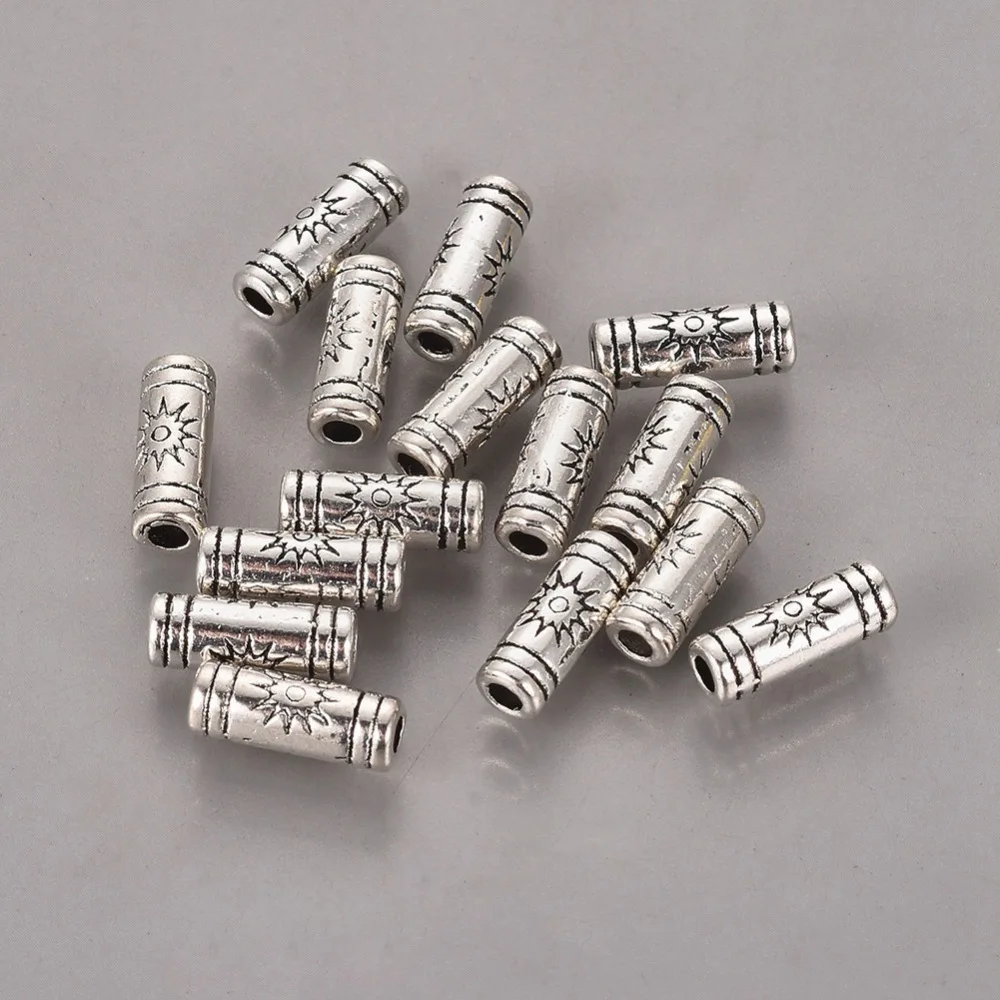 Style Alloy Beads Column with Sun Lead Free Cadmium Free Silver 9.5x3.5mm Hole: 1.5mm