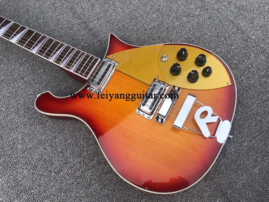 High Quality Electric Guitar with 6Strings, cherry burst Color, Gold Pickguard,2-Piece Pickup, 660, Free Shipping