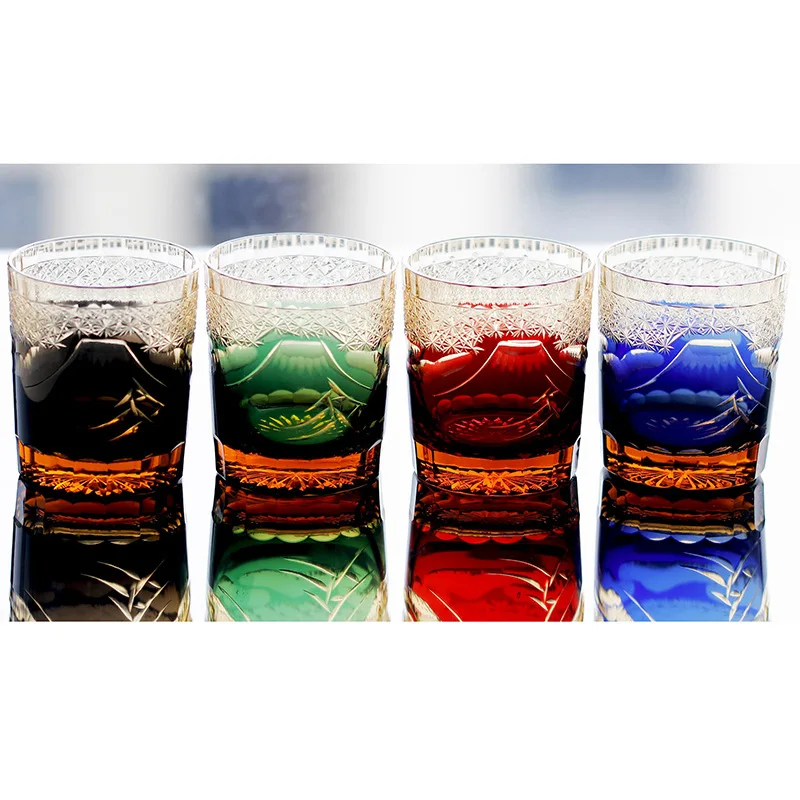 Japanese hand-carved color whiskey crystal glass wine glass Japanese Edo cutter cup