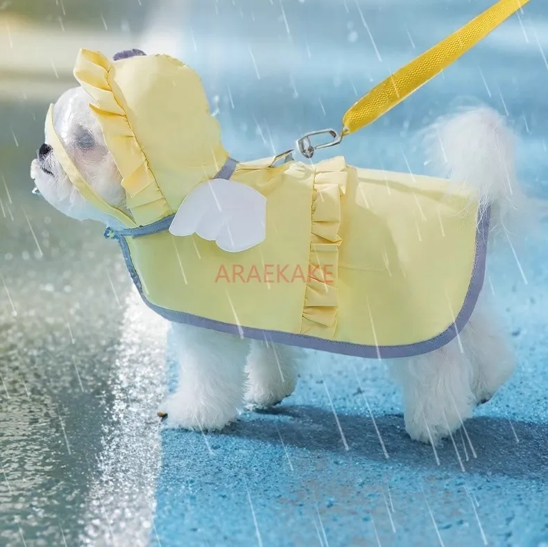 Pet dog candy colored angel raincoat, rain dog walking, outdoor artifact, hooded style, waterproof compared to teddy bear, teddy