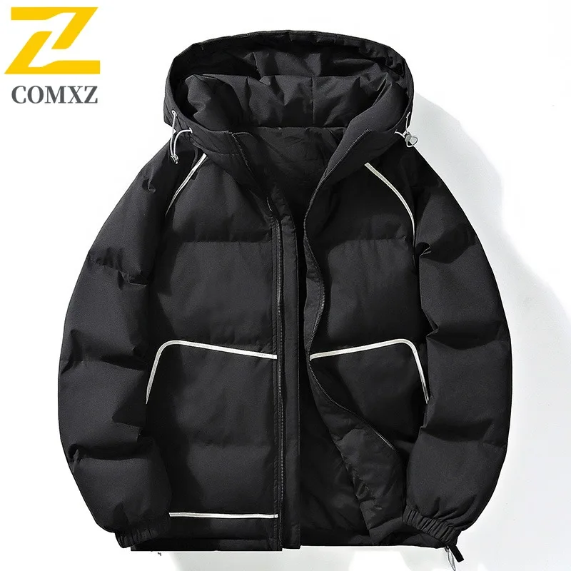 COMXZ Male Puffer Jacket Premium Hooded Collar Outdoor  Snow Ski Anti-Cold Down Coat White Duck Down Windproof Winter Wear