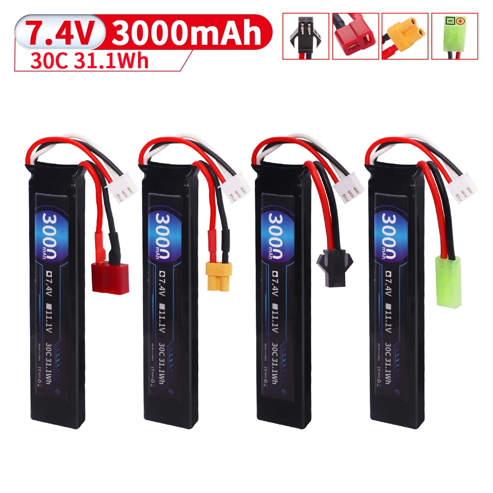 7.4V 2S 30C 452096 3000mAh LiPo battery T/TIMA/XT30/SM Plug for Airsoft BB Air Pistol Electric Toys Guns Parts