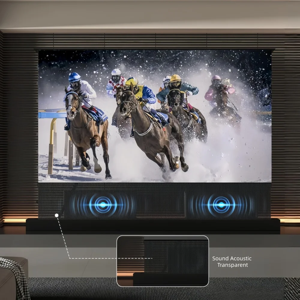 Electric Floor Rising Screen UST ALR Ambient Light Rejecting with Sound Perforated Black Border for Short Throw Projector