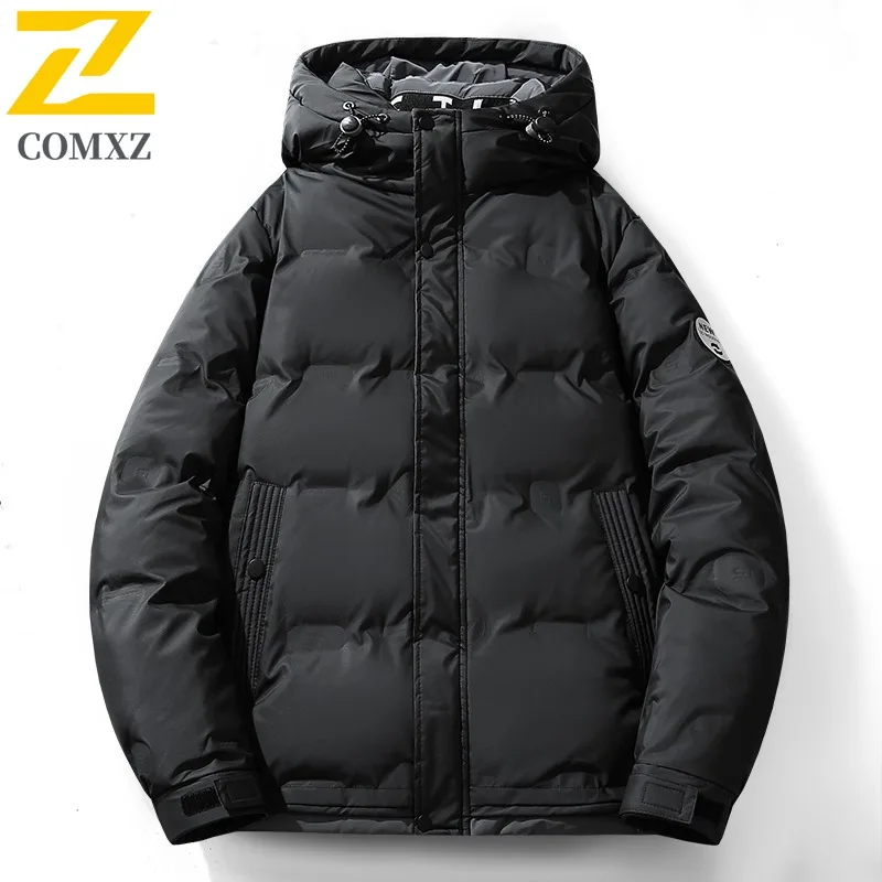 COMXZ Mens Down Jacket Casual Hooded Outdoor Mountaineering Warm Parka Solid Color Slim Fit Comfortable Lightweight Winter Coat