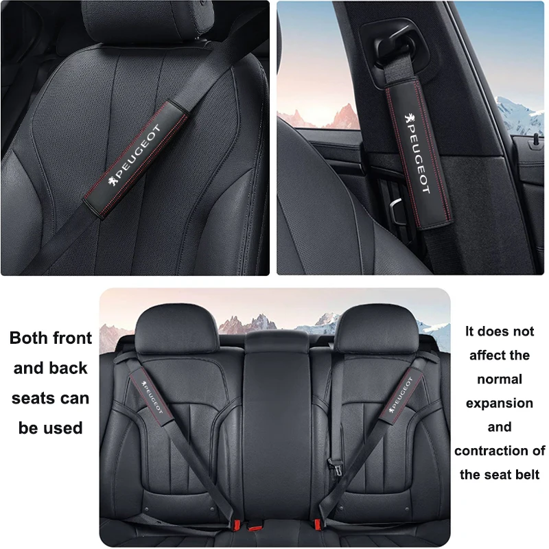 2pcs Car seat belt Nappa leather Shoulder Protector Car Accessories For Peugeot 307 206 308 207 406 407 408 508 3008 208 5008