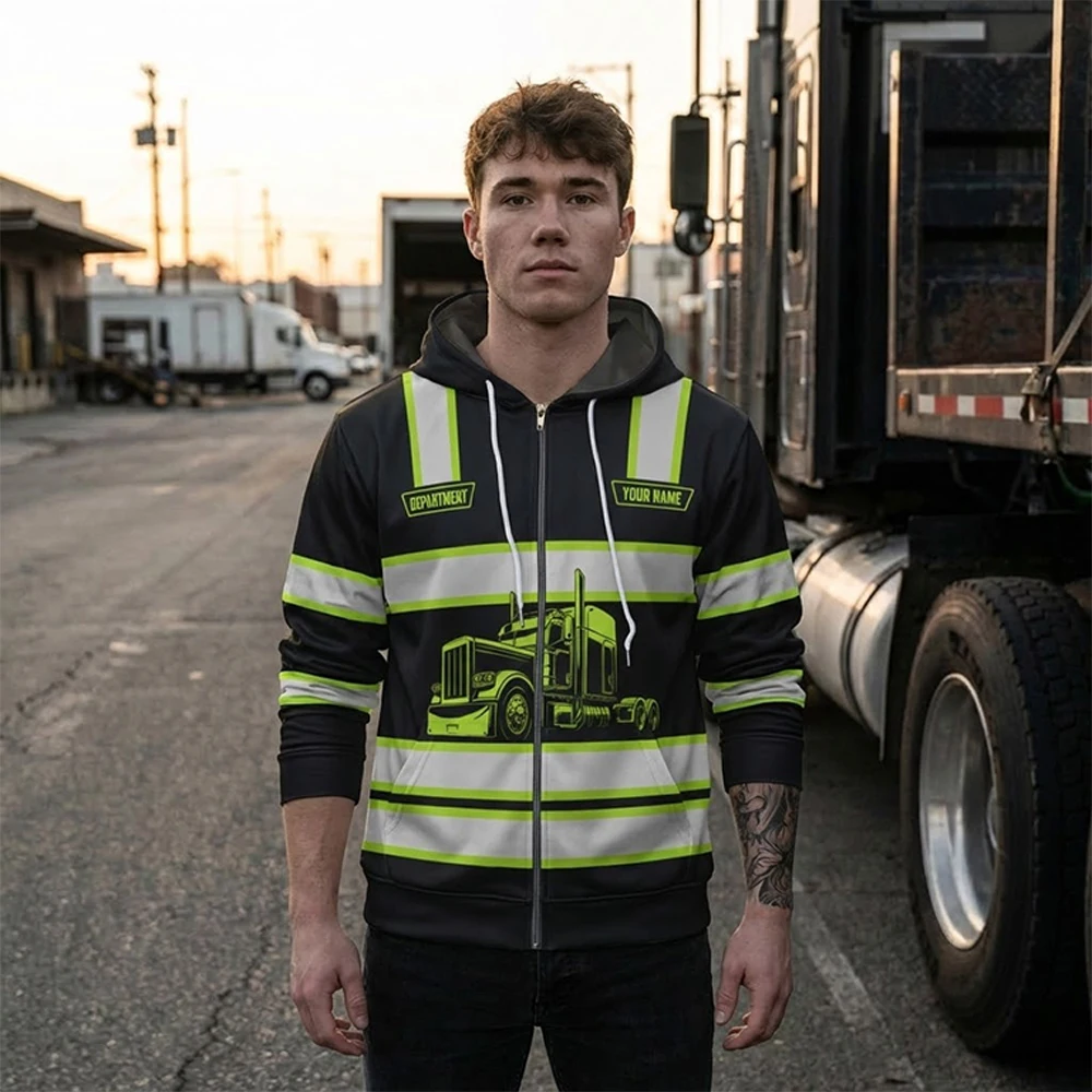 

2026 New Semi-trailer Truck Driver Safety Work Clothes Autumn And Winter Fashion Zipper Sweatshirt Men's Customizable Uniforms