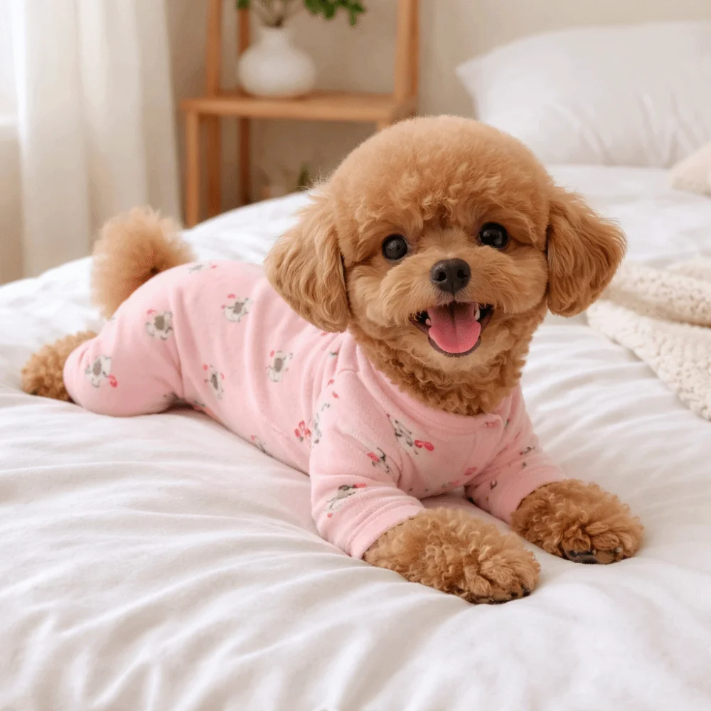 Cartoon Printed Four-Legged Dog Pajamas Warm Comfortable Dog Base Coat Belly-Hugging Dog Home Clothing Home Wear