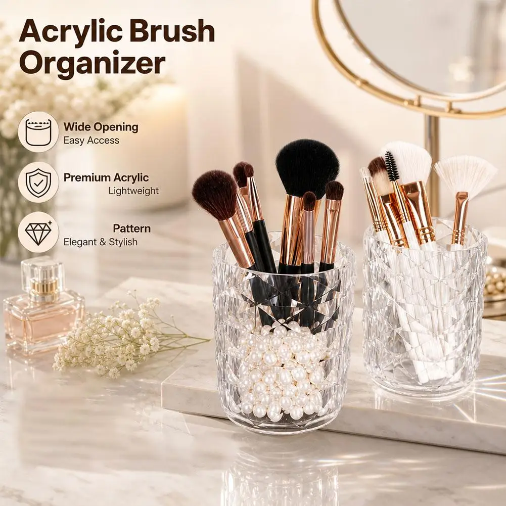 Cosmetic Storage Dustproof Makeup Brush Storage Bucket Cosmetic Brush Holder Cup Transparent Pen Holder For Dressing Table