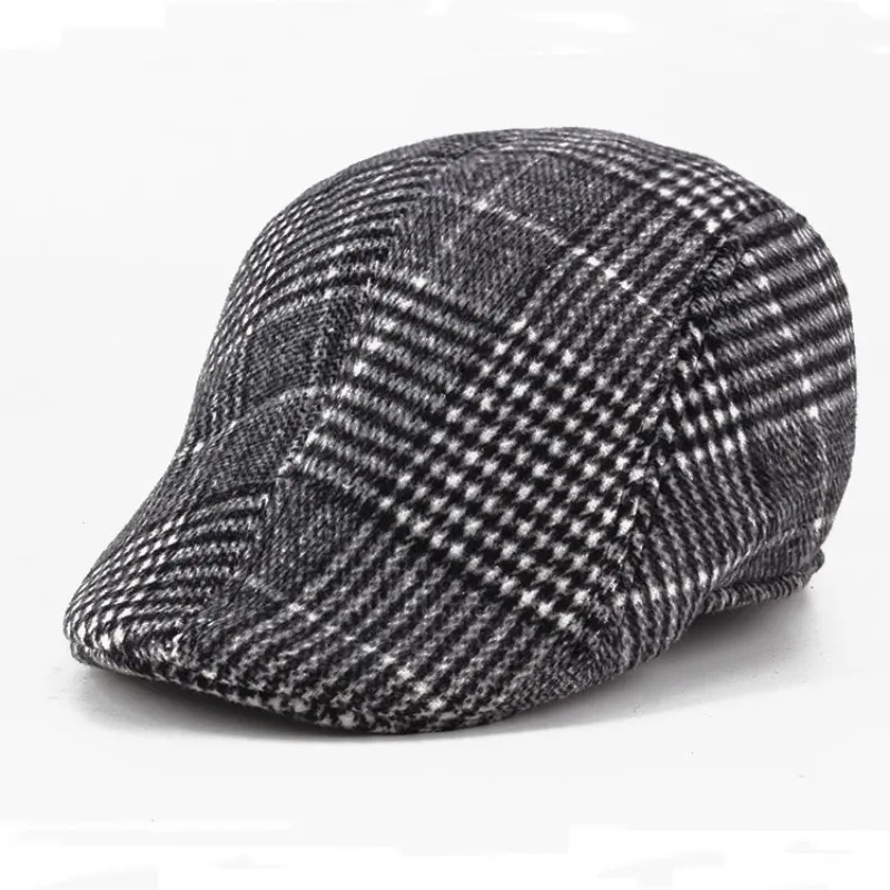 Autumn and winter checkered duck hat brushed fabric warm beret classic winter cap