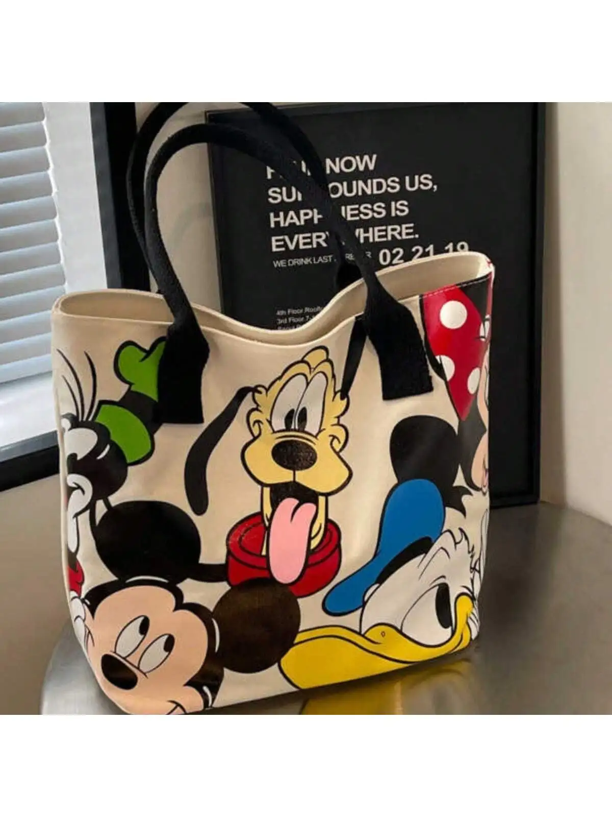 디즈니 미키 마우스 캔버스 보관 가방, 지퍼가 달린 대용량 토트 핸드백, 쇼핑 및 일상 사용에 적합