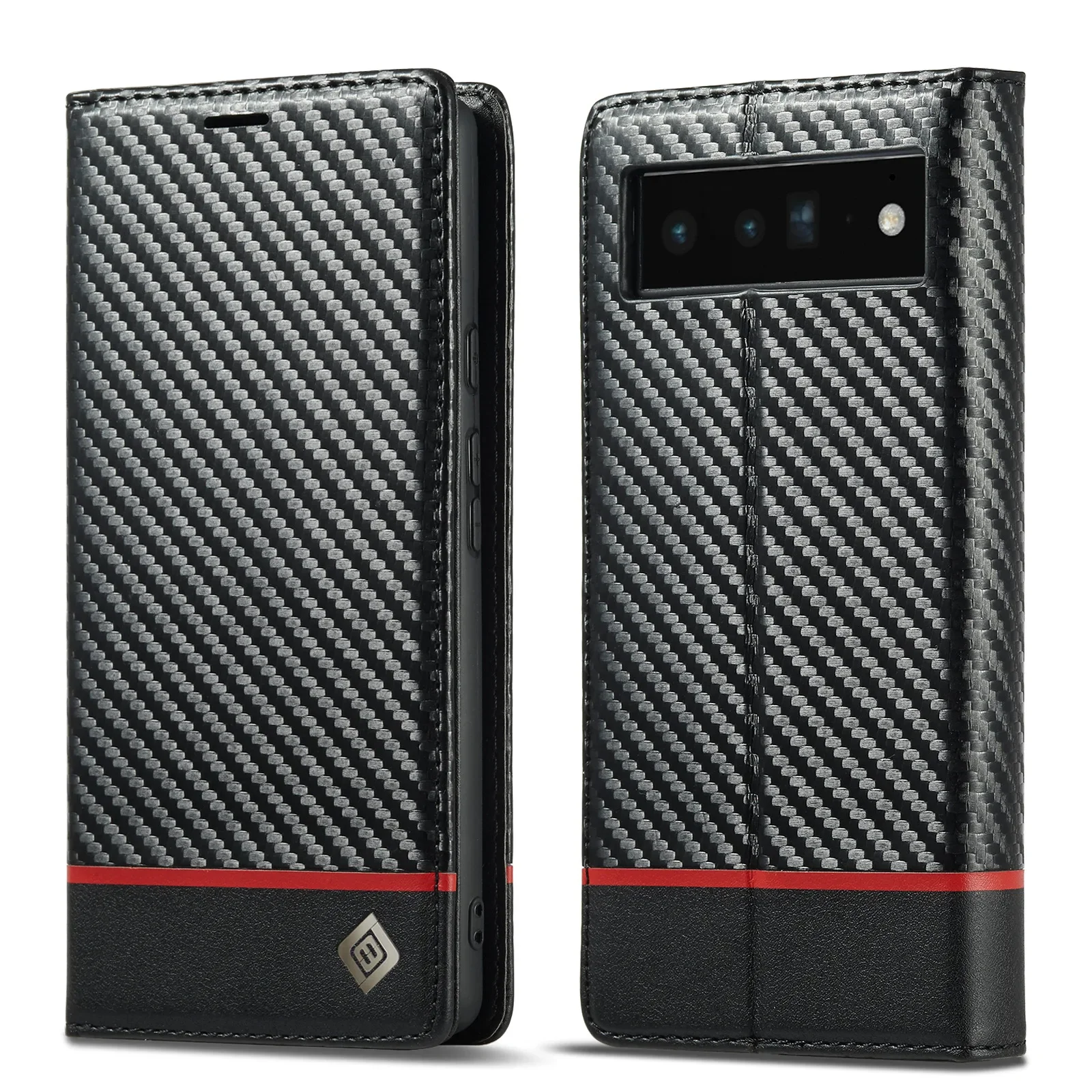 Kohlefaser-Textur-PU-Leder-Handyhülle für Google Pixel 10 Pro XL 9A 9 Pro 8 8A 7 7A 6 6A Kartensteckplatz-Halter Brieftasche Flip-Cover