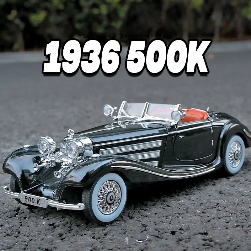 1:24 Mercedes-Benz 500K 1936 Classic Car Alloy Car Model Sound and Light Pull Back Children\'s Toy Collectibles Birthday gift