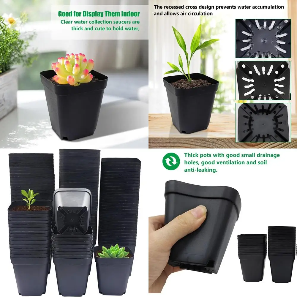

3 черных пластиковых горшка для рассады, 120 штук, глубокие, для суккулентов, маленькие кашпо с дренажем для семян и саженцев