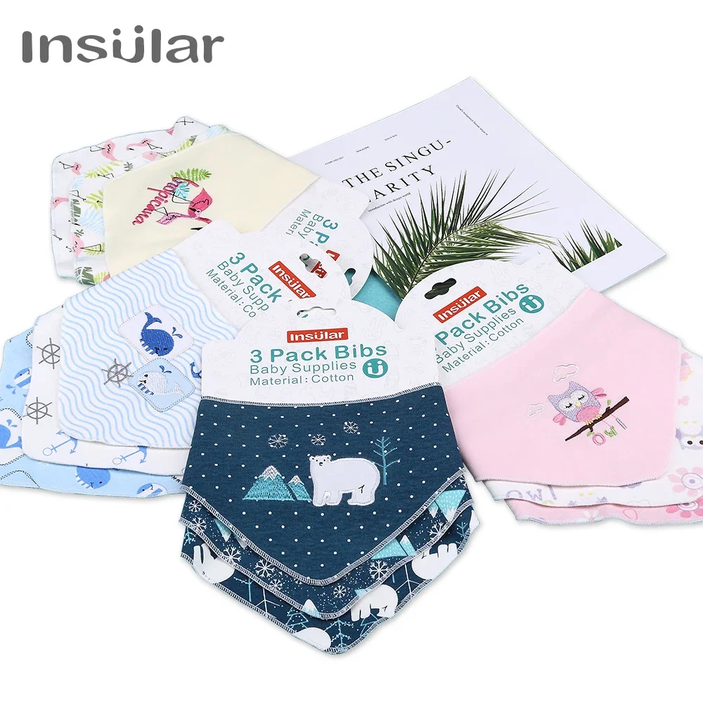 INSULAR 3-Piece Baby Bibs Set: 100% Cotton, High-Quality Infant Saliva Towels with Unisex Design for Boys and Girls