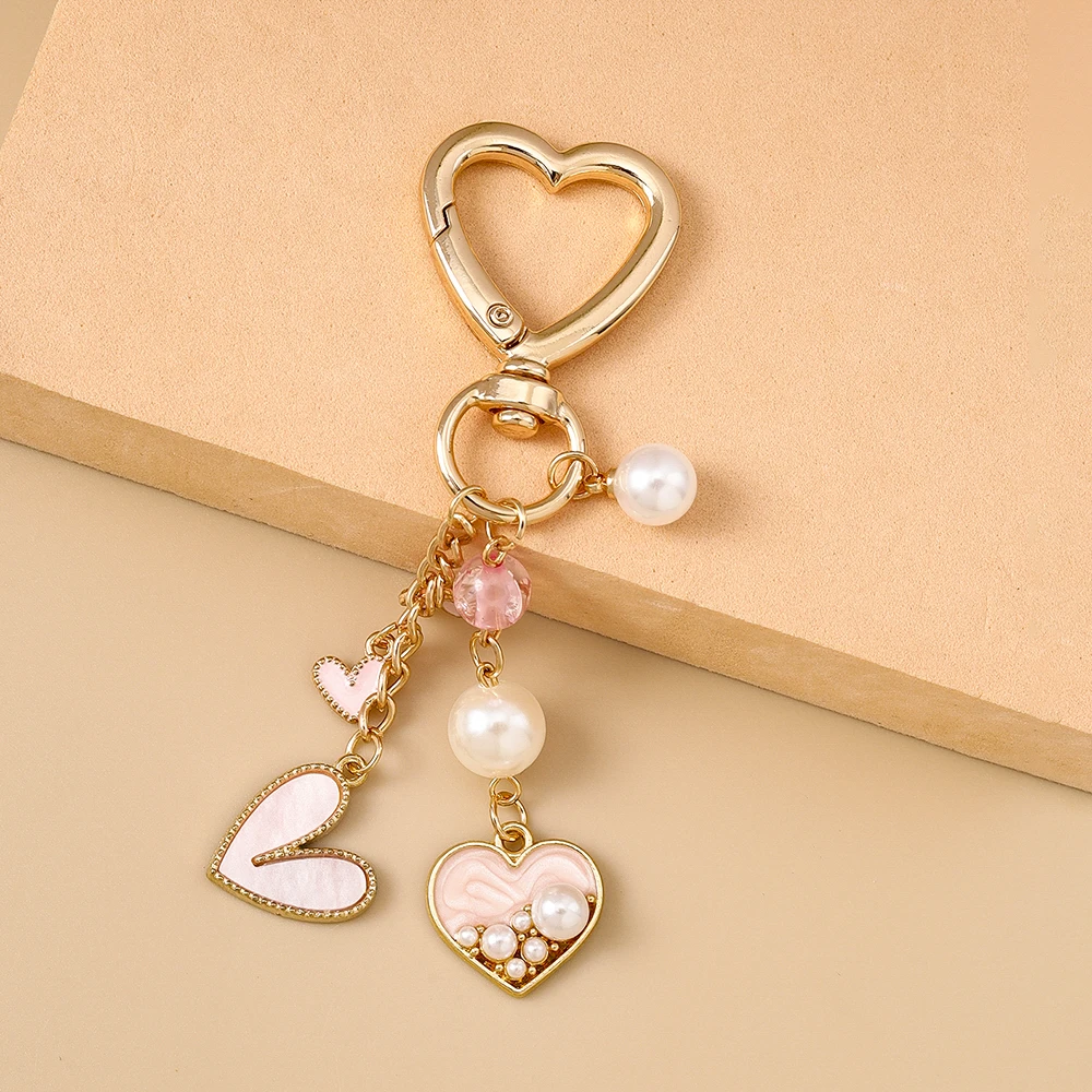 Aihua Hübscher rosa Liebesherz-Schlüsselanhänger, Perle, Schmetterling, Herz, Schlüsselanhänger, Anhänger für Frauen und Mädchen, Handtasche, Dekor, DIY-Schmuck, Geschenk – Detail 2