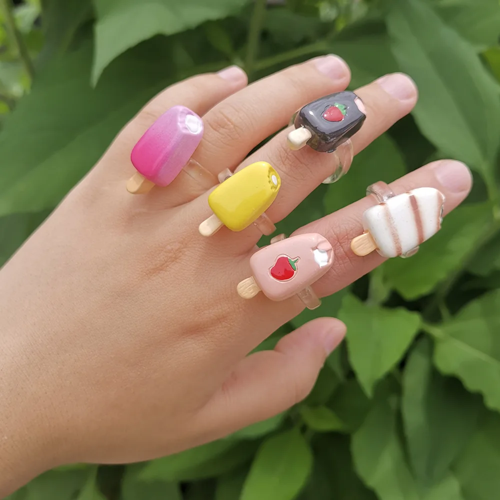 Creative Colorful Ice Cream Rings for Girls Children Party Gifts  Popsicle Rings Jewelry Personality Birthday Gifts Wholesale