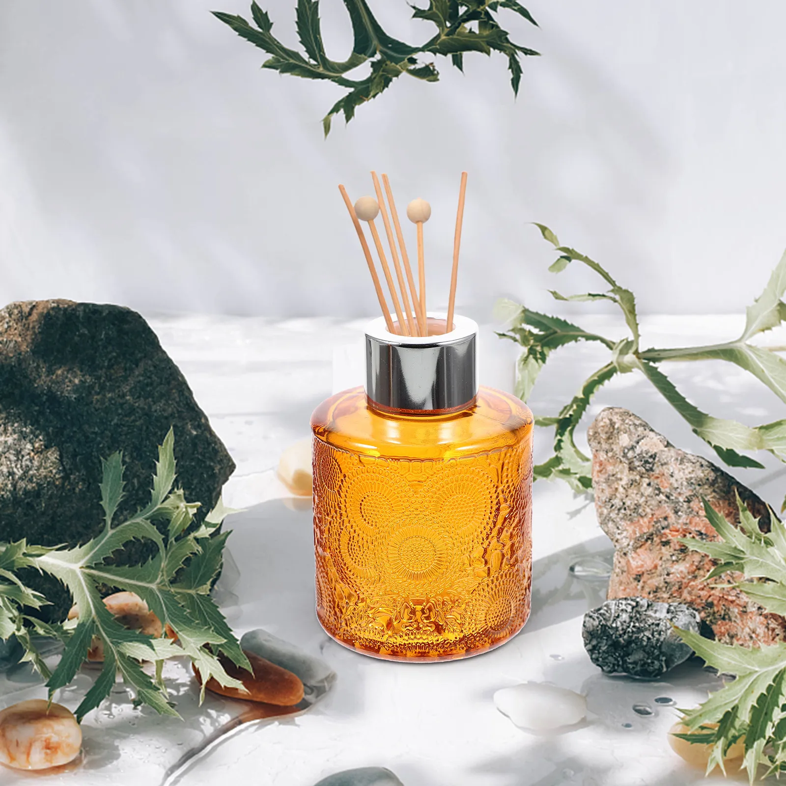 

4Pcs Embossed Aroma Diffuser Bottles Glass Perfume Containers Living Room Decor Perfume Bottle Decorative Bottles