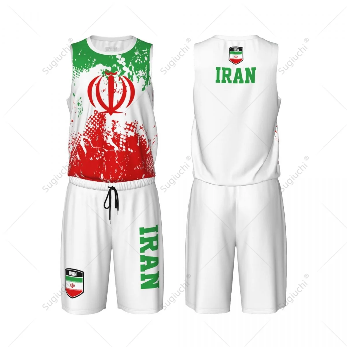 Iran Flag Grain Men Basketball Set Shirt & Pants Sleeveless
