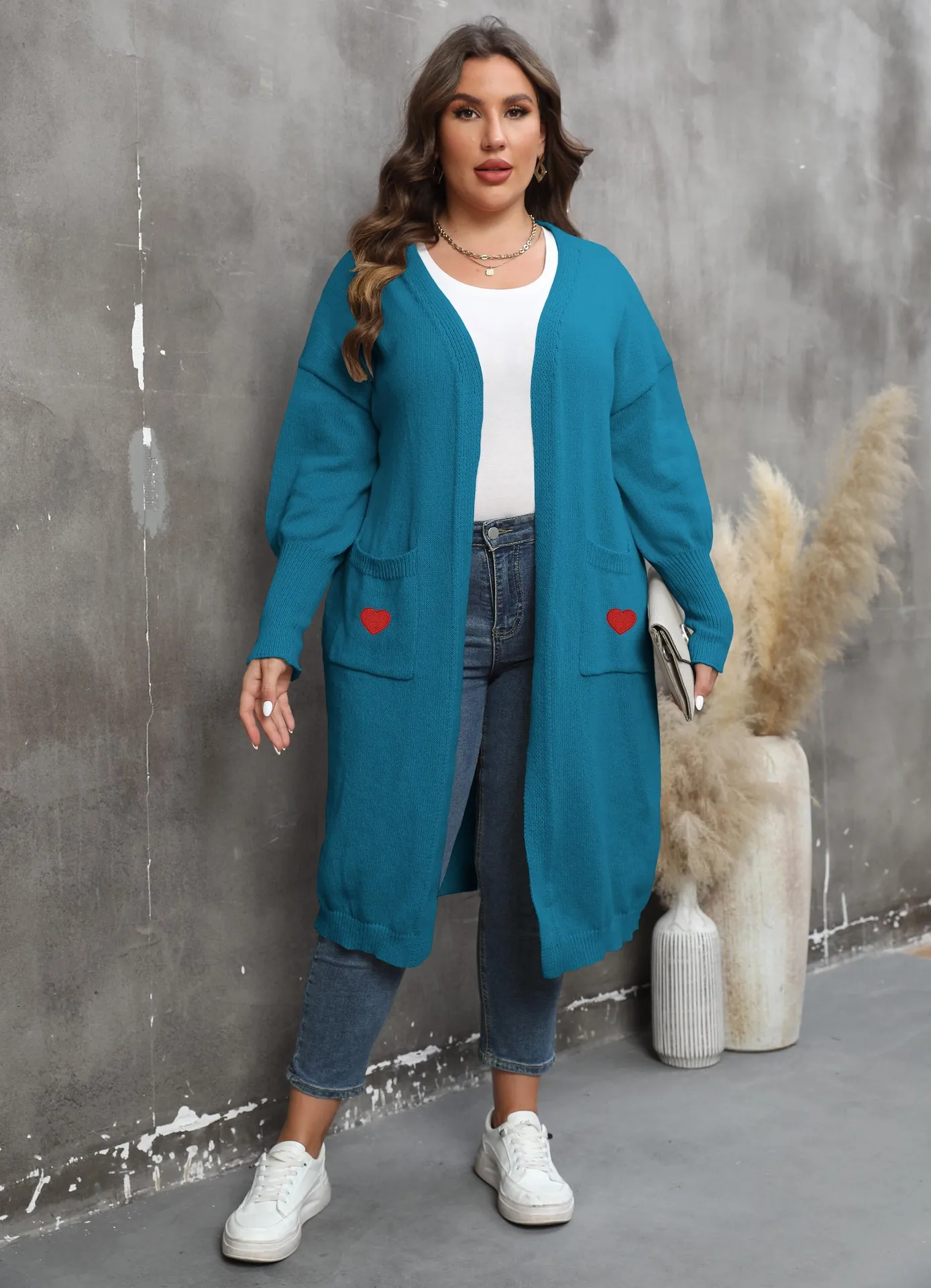 Cardigan Tissé à Manches Lanternes pour Femme, Manteau de Grande Taille, Mi-Long, Double Poches, Décontracté, Solide, Document, Vêtements d'Extérieur