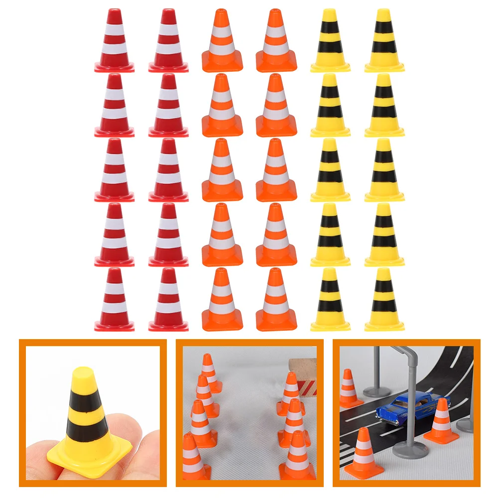 30Pcs Miniature Traffic Cones Traffic Signs Mini Traffic Signs Roadblocks Cone Pretend Play Mini Road Signs Hazard Cones