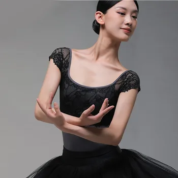 Nuovo body da balletto in pizzo senza schienale per ragazze Dancewear Ballerina Dress Donna Abiti da esercizio Abito da ginnastica con collo quadrato in pizzo