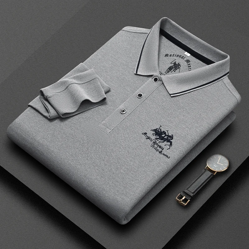 New Luxury Brand Men\'s Exquisite Embroidery Long Sleeved Polo Shirt Spring Autumn Fashion Casual Lapel T-Shirt Men\'s Clothing