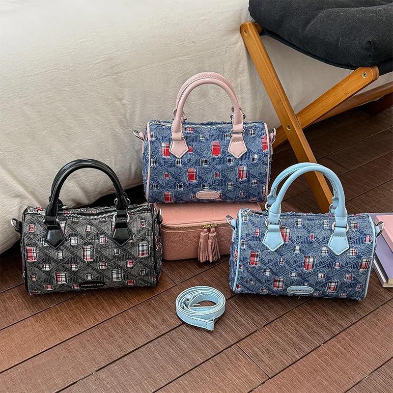 

Small Handbag Brand Boston Bag For Women Versatile Crossody Mobile Phone Bag Purse Casual Fashion Denim Bag Lady Tote Clutch Bag